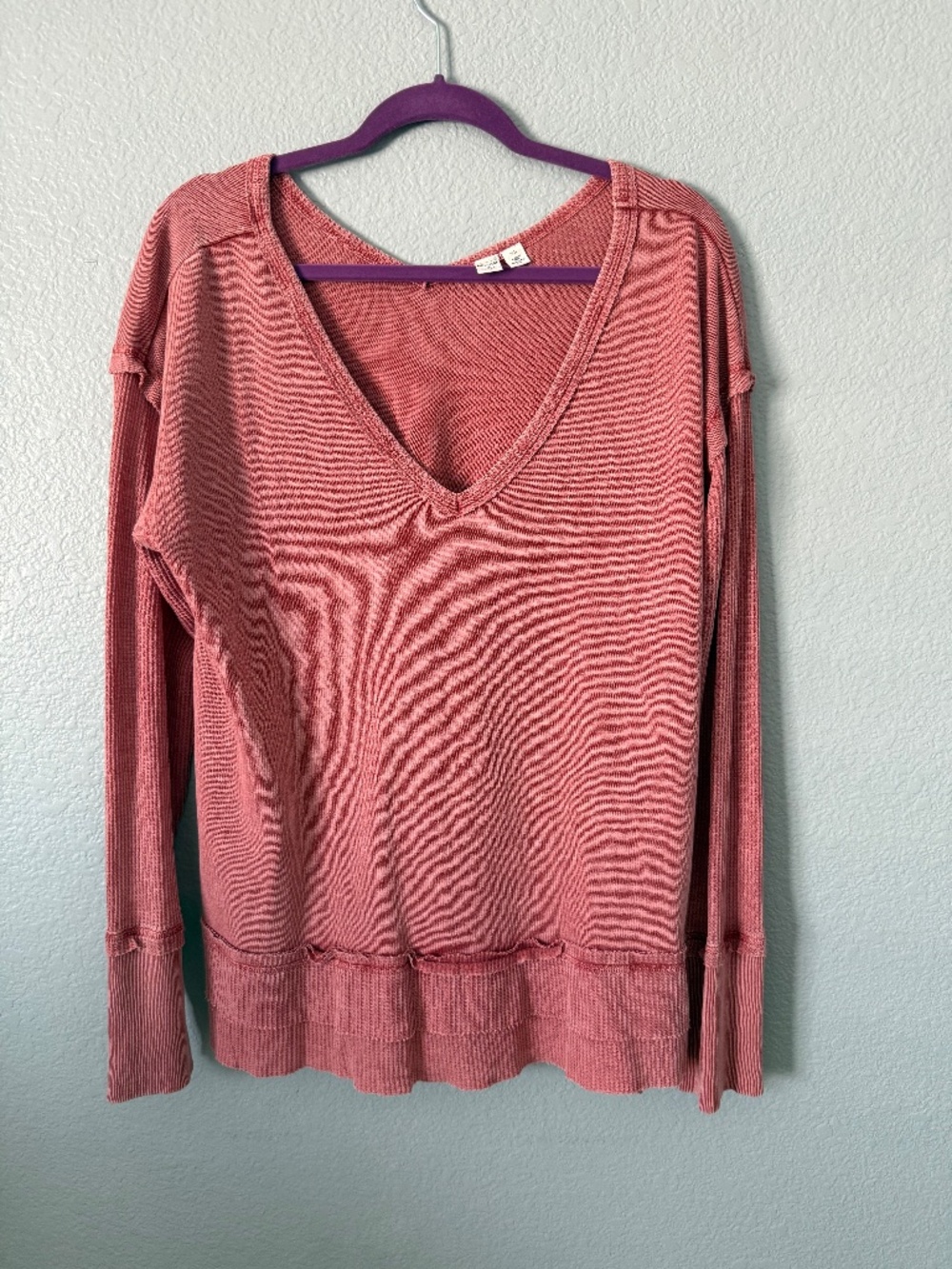 Melrose and Market Pink Long Sleeve V-Neck Shirt Size XL